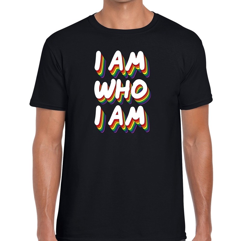 I am who i am gay pride t-shirt zwart voor heren L - Top Merken Winkel